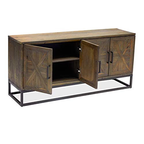 Modern Farmhouse Rustic Industrial Reclaimed Wood Metal Buffet Server Sideboard Cabinet Dining Room Storage Cupboard