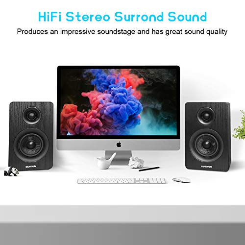 Sanyun SW208 3" Active Bookshelf Speakers - 2.0 Powered Computer PC Monitor Speakers - 3 Inch Carbon Fiber Speaker Unit - 3.5mm Audio Input - Wood Grain (Pair)