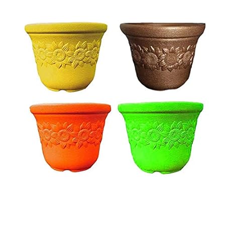 Antier Plastic Sunny Flower Pot (12-inch, Pack of 4)