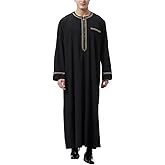 YEMYIQZ Muslim Robe for Men Arab Long Sleeve Kaftan Islamic Arabic Abaya Thobe Ramadan Middle East Islamic Cloth Shirt Gown
