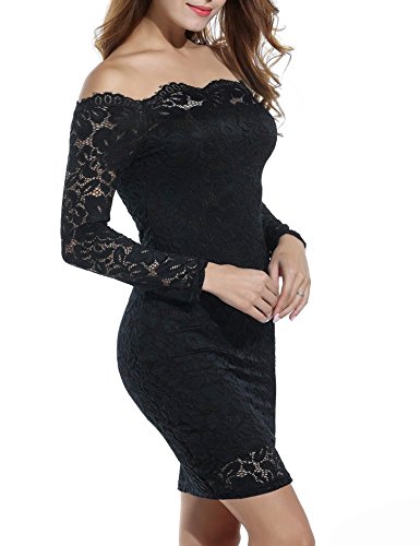 Cindere Womens Floral Lace Off-Shoulder Elegant Bodycon Cocktail Party Wedding Dress, Black, 3X