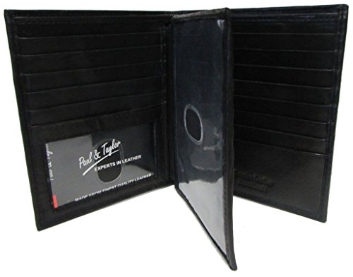 New Paul & Taylor Men's Leather Big 20 card slots Hipster Bifold Billfold Wallet (Black)