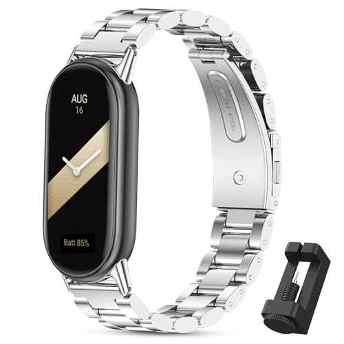 Metal Strap Compatible with Xiaomi Mi Band 10, 9 and Xiaomi Band 8 | Stainless Steel Bracelet for Miband 10/9/8 for Watches, Men and Women
