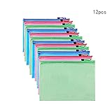 12 Pcs A4 Waterproof Zipper File Bags Mesh Document Bag Storage Pouch for Office Document, Magazine, Toys, Cosmetics,Travel Accessories Organizer