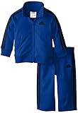 adidas Baby Boys' Iconic Tricot Jacket and Pant Set, Blue/Black, 12 Months