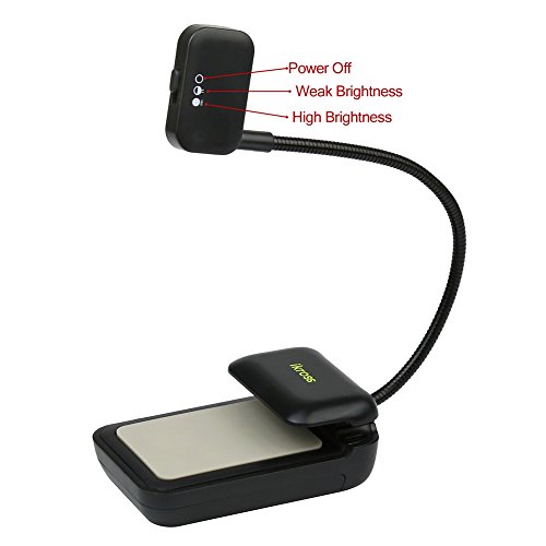 iKross Black Dual LED Clip-On Reading Book Light for Kindle Oasis, kindle Touch, Paperwhite; Barnes & Noble Simple Touch, Sony PRS-T1, PRS-600 eBook Reader