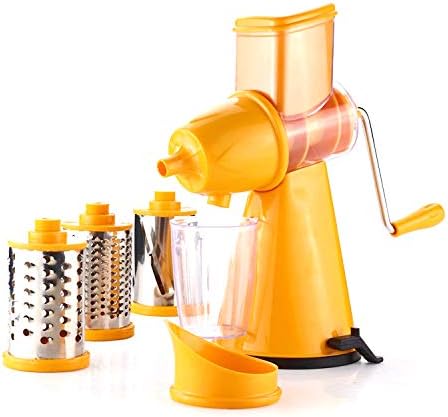 Honest Multipurpose 4 in 1 Plastic Manual Hand Fruit & Vegetable Juicer and Drum Slicer Grater with Steel Bleads for Slicing and Grating Vegetable & Dry Fruits (Orange)