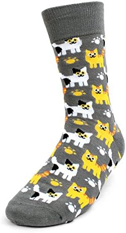 Men's Hipster Gray Happy Little Kitty Cats Funky Novelty Crew Dress Socks
