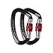 2- Pack 25KN Rock Climbing Carabiner, D-Shaped Hot-Forged Magnalium Locking Climbing Hook Holds 5511lbs with Screwgate Clip Climber Hiking Karabiner Outdoor Sport Tools CE Certified (Black, 2 Pack)