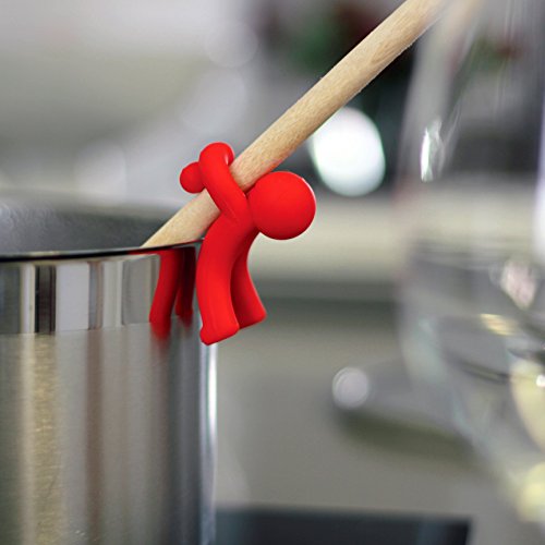 Monkey Business Spoon Saver - Hug Doug Silicone Spoon Saver and Rest, Adjustable to Most Kitchen Cooking Utensils, Red
