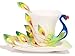 Coffee Cup,Hand Crafted Porcelain Enamel Graceful Peacock Tea Coffee Cup Set with Saucer and Spoon, Green By Angel's Wings