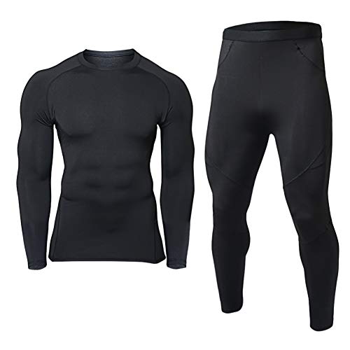 Mens Thermal Underwear Sets Base Layer Warm Top & Bottom Compression Winter Ultra Soft Gear Sport Long Johns Set for Men (Black, Large) - Thumbnail 7