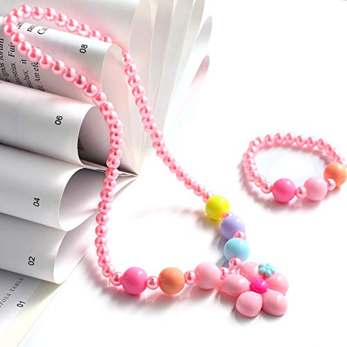 Hifot Kids Jewelry Little Girls Plush Handbag Necklace Bracelet Ring Hair Clips Set, Jewelry Party Favors Gift for Dress up Pretend Play