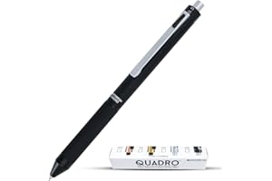 Monteverde USA Quadro 4-in-1 Multifunction Pen - Black Finish - Three Ballpoint Colors & Mechanical Pencil - Durable Brass Barrel with Knurled Grip - Portable & Refillable
