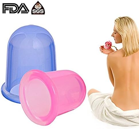 AKC Beauty Anti Cellulite Silicone Body Massage Cups Set [2-pack] - Anticellulite Vacuum Suction Cupping Therapy For Cellulite - Blue [Medium] - With Instructions