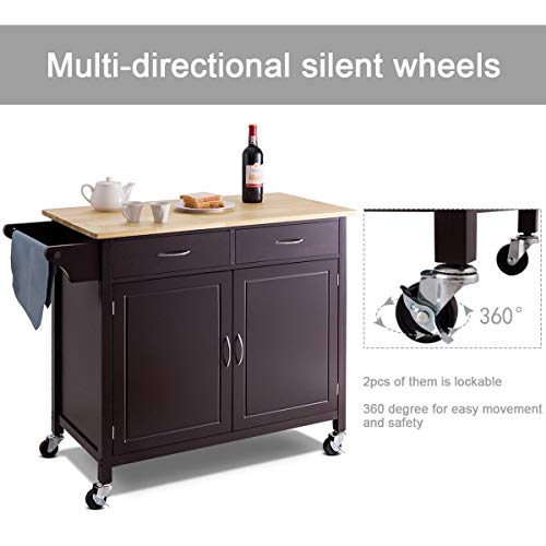 USA_BEST_SELLER Modern Rolling Kitchen Cart Island with Wooden Top Dining Serving Trolley (Brown)