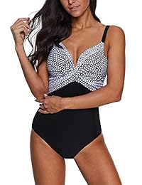 B2prity Trajes de baño de una pieza para dama Sexy Deep V Plunge Cross Fruncido Backless Monokini Traje de baño Tummy Control Swimwear