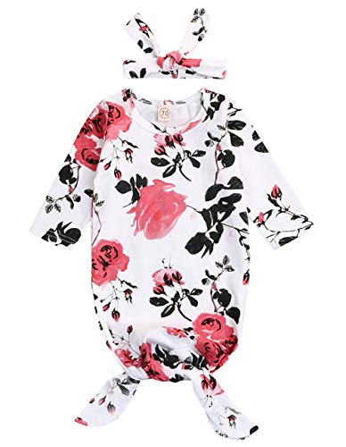 Newborn Baby Floral Sleeping Gown Swaddle Sack Coming Home Sleepwear Romper Sleeping Bags Outfit (White, 0-18 Months)