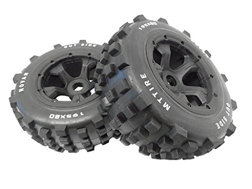 Rovan 1/5 Scale Truck Dirt Knobby Tires/Wheels 195x80 Rear HPI Baja 5T Size (2)