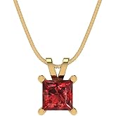 Clara Pucci 14K Yellow Gold Plated Solitaire 18" Box-Chain Necklace - Sterling Silver 0.5ct Princess Cut Garnet Pendant