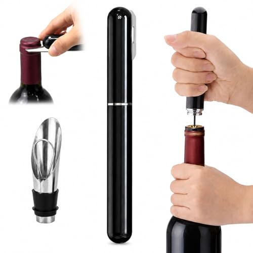 Professional Air Pressure Corkscrew with Integrated Foil Cutter | Wine Opener and Pen Type Bottle Opener | Elegant Bottle Opener for Wine Bar (Black Pack 1)