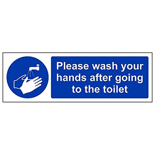 V Safety Eco Friendly Mandatory General - Please Wash Your Hands After Going to toilet - 600 x 200 mm Safety Sign