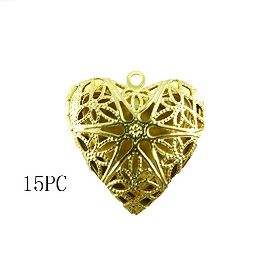 Honbay Photo Pendant - Heart Shape Photo Locket Frame Pendants Charms, Pack of 15, 26x26mm (Gold)