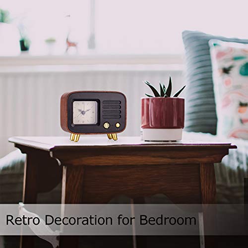 Retro Alarm Clocks & Bluetooth Speaker, Roman Numbers Silent Wooden Analog Desktop Clock w/ Rechargeable Stereo HD Sound Wireless mp3 Player for Bedroom Nightstand, Kitchen, Living Dining Office Table