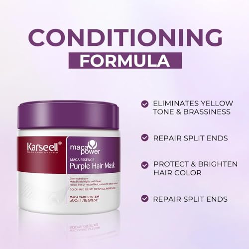 Karseell Purple Hair Mask Deep Conditioner Treatment - Toner for Blonde Platinum Silver Gray or Ash Colored Dry and Damaged Brassy Hair