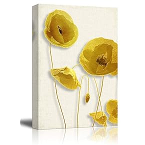 Canvas Wall Art - Gold Poppy Flowers - Giclee Print Gallery Wrap Modern Home Art Ready to Hang - 12x18 inches