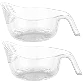 2 Pack Rice Washer, Rice Rinser Strainer w/Handle, BPA-Free (Clear) | Handled rice washer strainer bowl with fine holes for r