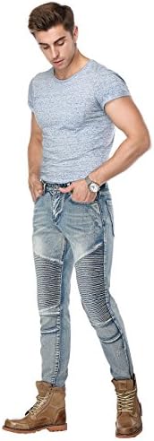 HOLLAGLEE Mens Ripped Skinny Biker Jeans Distressed Slim Fit Moto Jean Pants For Boys and Men (Blue 652, W38)