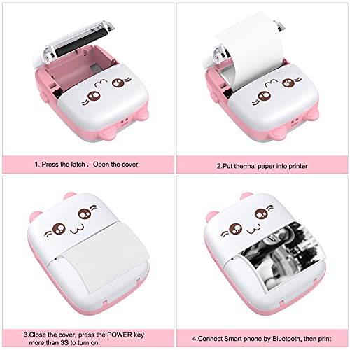 Pocket Mini Printer, Bluetooth Wireless Mini Thermal Printer with Android or iOS APP for Pictures, Receipts, Notes, Lists, Messages, QR Codes Print, Portable Smart Printer,Pink