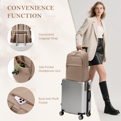 GOLF QUALITY Laptop Backpack Women, Large Man Travel Bag, Laptop Backpack for Work, Multilayer Backpack for Personal Items, 16 Inches, Champagne Brown