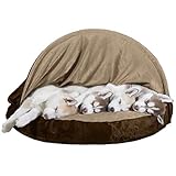 Furhaven Pet Dog Bed | Orthopedic Round Cuddle Nest Micro Velvet Snuggery Blanket Burrow Pet Bed w/ Removable Cover for Dogs & Cats, Espresso, 35-inch