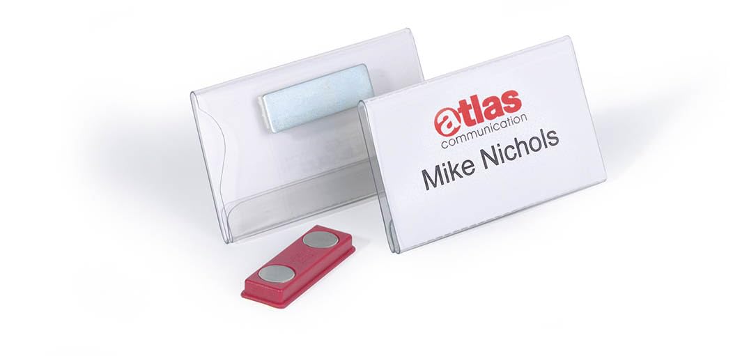 Durable Name Badge 40 x 75mm with Magnet Transparent - Pack of 25 Badges - Includes Blank Insert Cards - Perfect For Events and Visitor Management