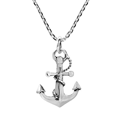 AeraVida Nautical Rope and Anchor .925 Sterling Silver Necklace