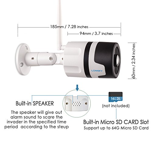 LONNKY Wireless Security Camera, WiFi 1080P IP Camera (2.0mp Bullet Outdoor P2P), 160 Degree Wide Angle Viewing Field, Mobile Remote Viewing, Micro SD Card/Cloud Storage, Two Way Audio