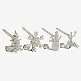 Haute Decor MantleClip Stocking Holders with Removable ZINC ALLOY Holiday Icons (4-pack Assorted Icons, Silver)