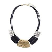 AEVIO Geometry Collar Necklace Bib Statment Leather Choker Gold Silver Black Personalized Metal Trapezoid Pendant Fashion Jewelry for Women