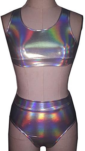 pinda Silver Holographic High Waisted Bikini Two Piece Set Swimsuits