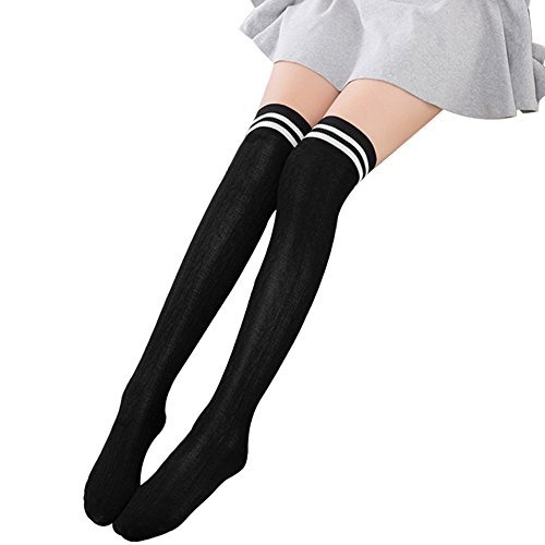 Hippih Women Stripe Thigh High Over Knee Socks Dress Girl Cosplay Warmer Leg Socks(Black)