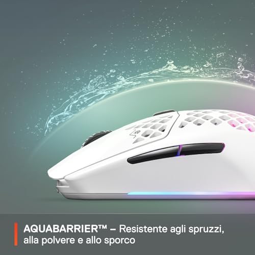 Aerox 3 Wireless - Mouse Gaming - RGB traforato - Design ultraleggero e resistente all'acqua - Sensore ottico TrueMove Air da 18K DPI - Snow