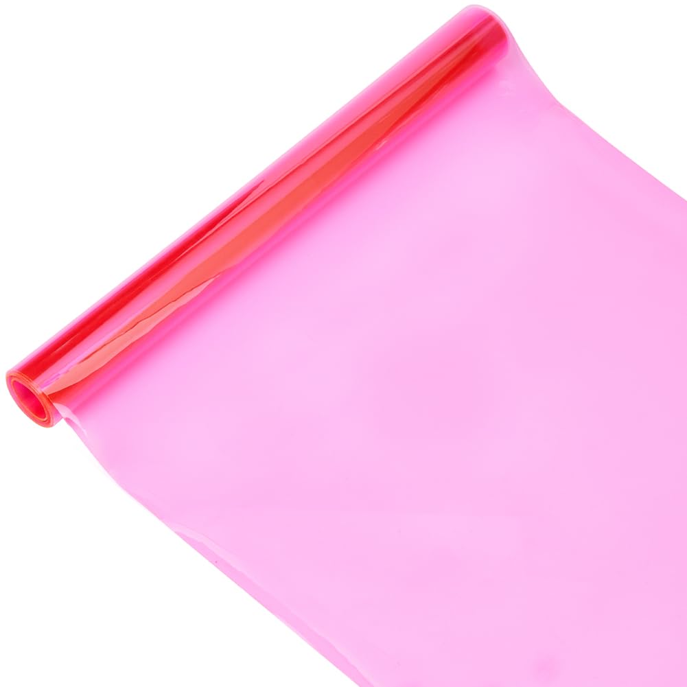 GORGECRAFT 30x135cm Holographic Clear PVC Vinyl Roll 0.4mm Iridescent Laser Transparent Rainbow Film Fabric for DIY Hair Clips Table Cloth Patchwork Earring Bags Craft Supplies Pink