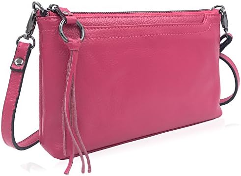 Womens Genuine Leather Crossbody Bags Zipper Shoulder Handbag Phone Clutch Wallet Purse Dexmay (fuschia)