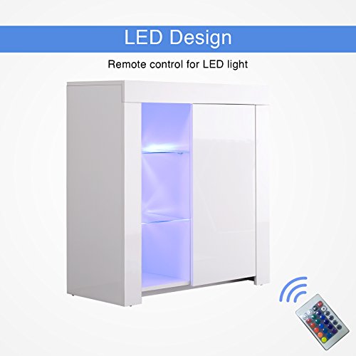 GTM Sideboard Buffet Cabinet Kitchen Cupboard, High Gloss LED Light Sideboard White - Thumbnail 4