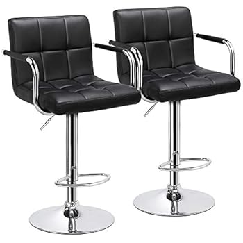 Yaheetech Bar Stools Set of 2 Black Adjustable Counter Stools Bar Chairs Synthetic Leather Modern Design Swivel Barstools Gas Lift Stools for Kitchen Counter 360 Degree Swivel Seat Top