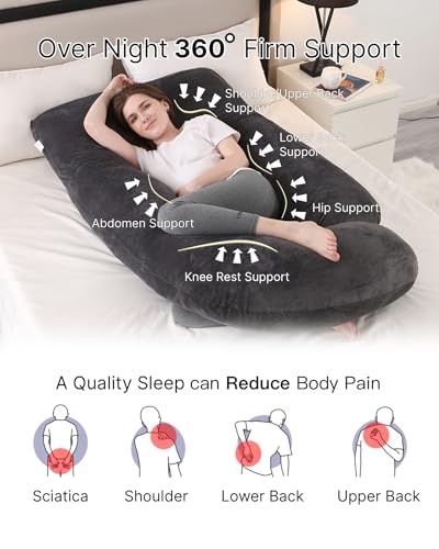 ALLOPERA Pregnancy Pillow, Full Body 57 Inch Maternity Pillow with Removable Washable Cover - Sleep Support for Legs, Back, Neck, Shoulder, HIPS, Belly for Pregnent Women, Velvet Cover (Black)