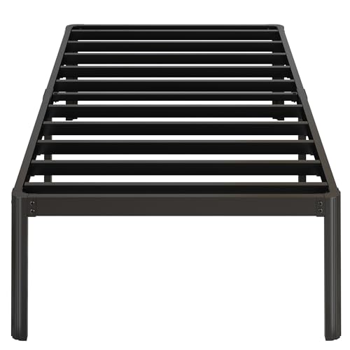 Yicensen Marco de Cama Individual de 36 cm de Altura, Metal Cama Individual con Patas Redondeadas de Esquina Plataforma Resistente Cama Muy Resistente Fácil Montaje, Sin Ruido, Negro