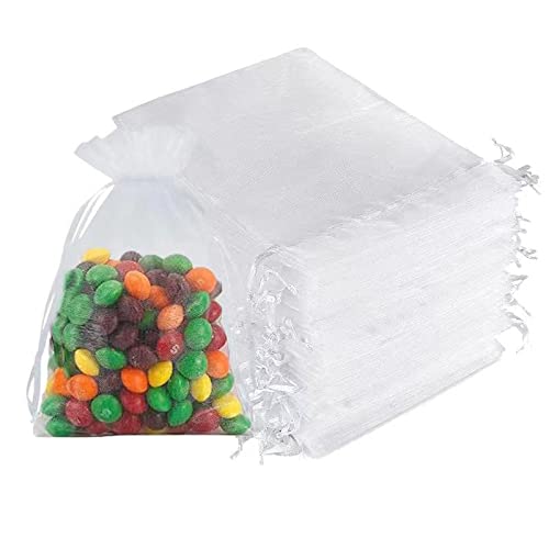 Sheer Organza Bags, 50PCS 15x20cm Medium Organza Gift Bags, with Drawstring Jewelry Gift Bags, Wedding Favour Bags for Party Festival Game(White)